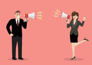 Two people shouting at one another