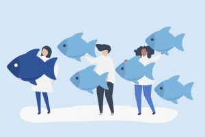 People and fishes graphic